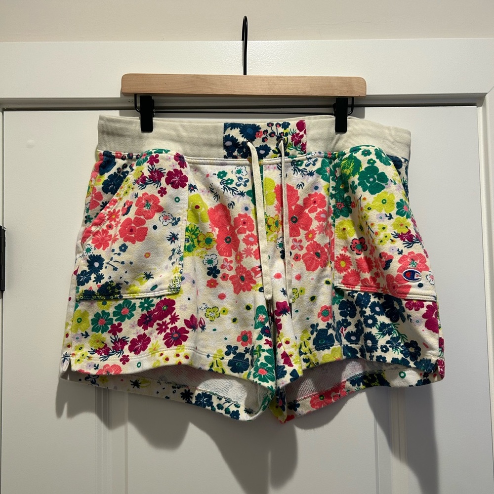 Champion Floral Knit Sweat Shorts Moisture Wicking Pull-On Pockets Sz 1X - Picture 2 of 8